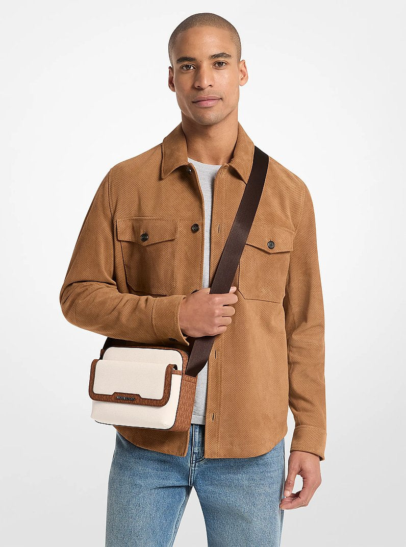 Cooper Medium Pebbled Leather and Signature Logo Camera Crossbody Bag (LT CRM/LUGG)