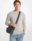 Cooper Medium Pebbled Leather and Signature Logo Camera Crossbody Bag (NAVY)