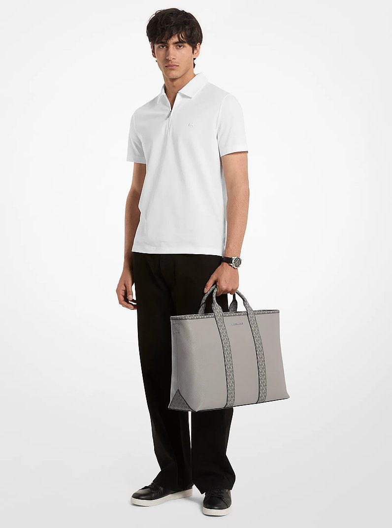 Cooper Medium Pebbled Leather and Signature Logo Tote Bag (PEARL GREY)