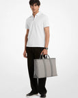 Cooper Medium Pebbled Leather and Signature Logo Tote Bag (PEARL GREY)