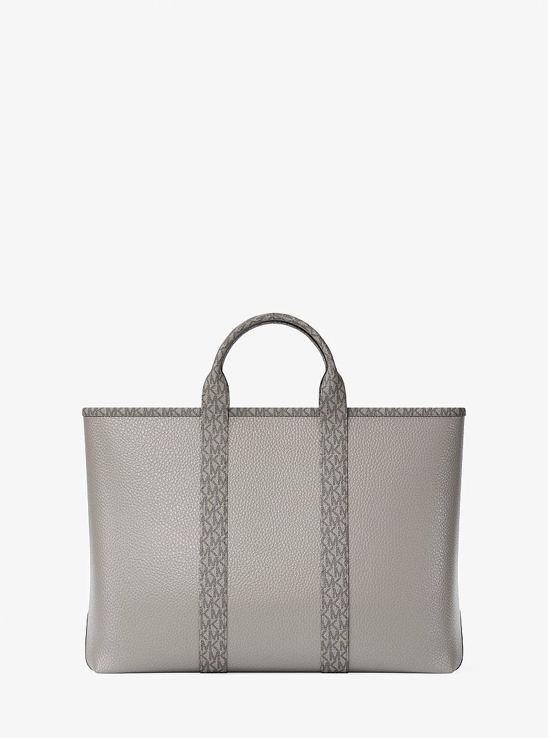 Cooper Medium Pebbled Leather and Signature Logo Tote Bag (PEARL GREY)
