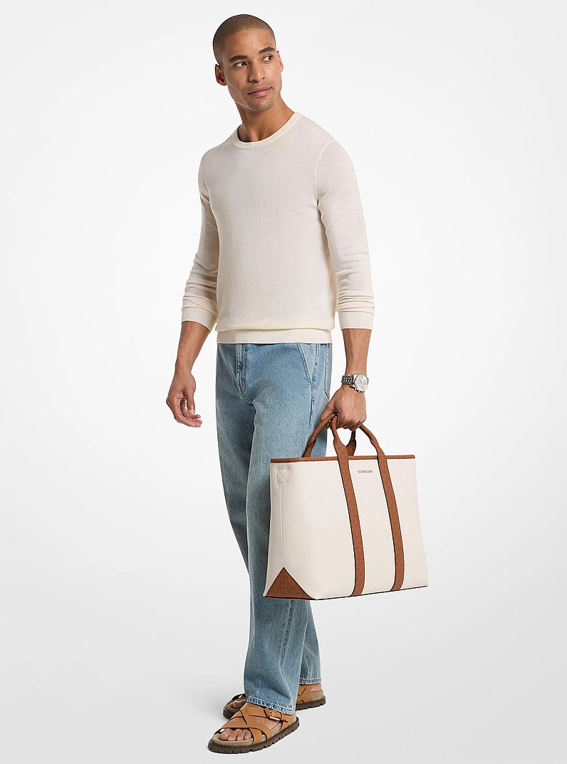 Cooper Medium Pebbled Leather and Signature Logo Tote Bag (LT CRM/LUGG)
