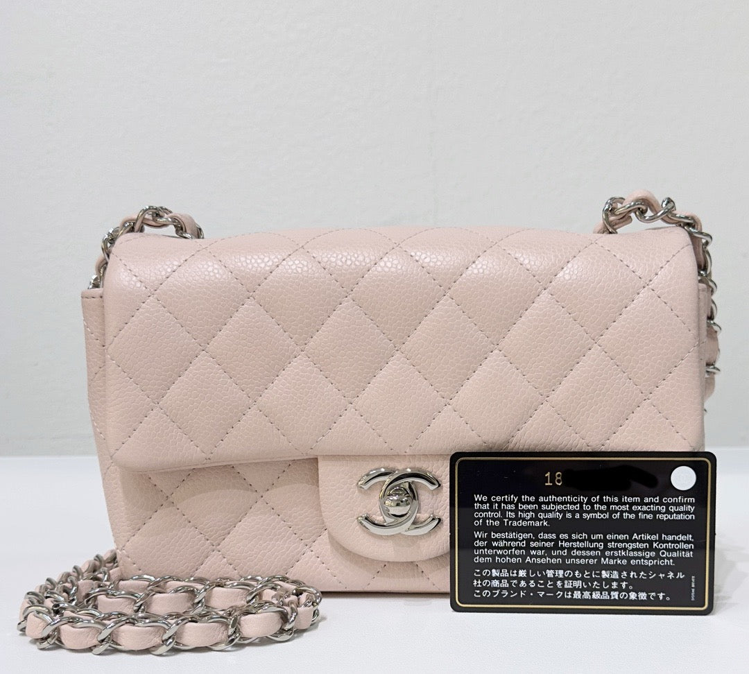 CHNL Mini Rectangular Classic Quilted Caviar Sakura Pink SHW 14C