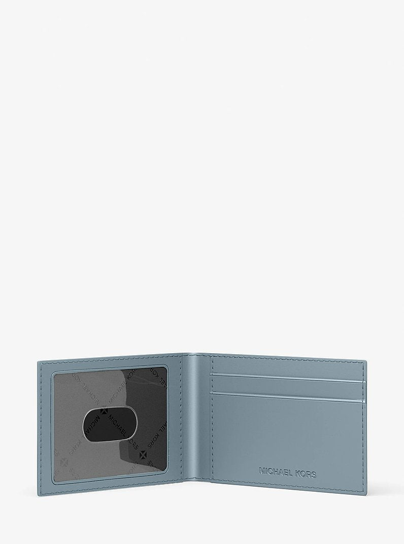 Hudson Logo Embossed Leather Billfold Wallet and Passcase (CHAMBRAY)