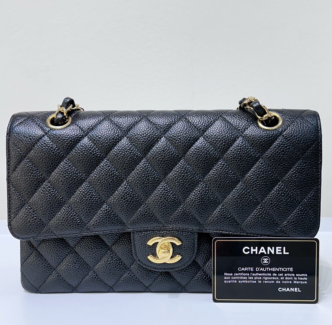 CHNL Medium Classic Flip Caviar Bag Black GHW