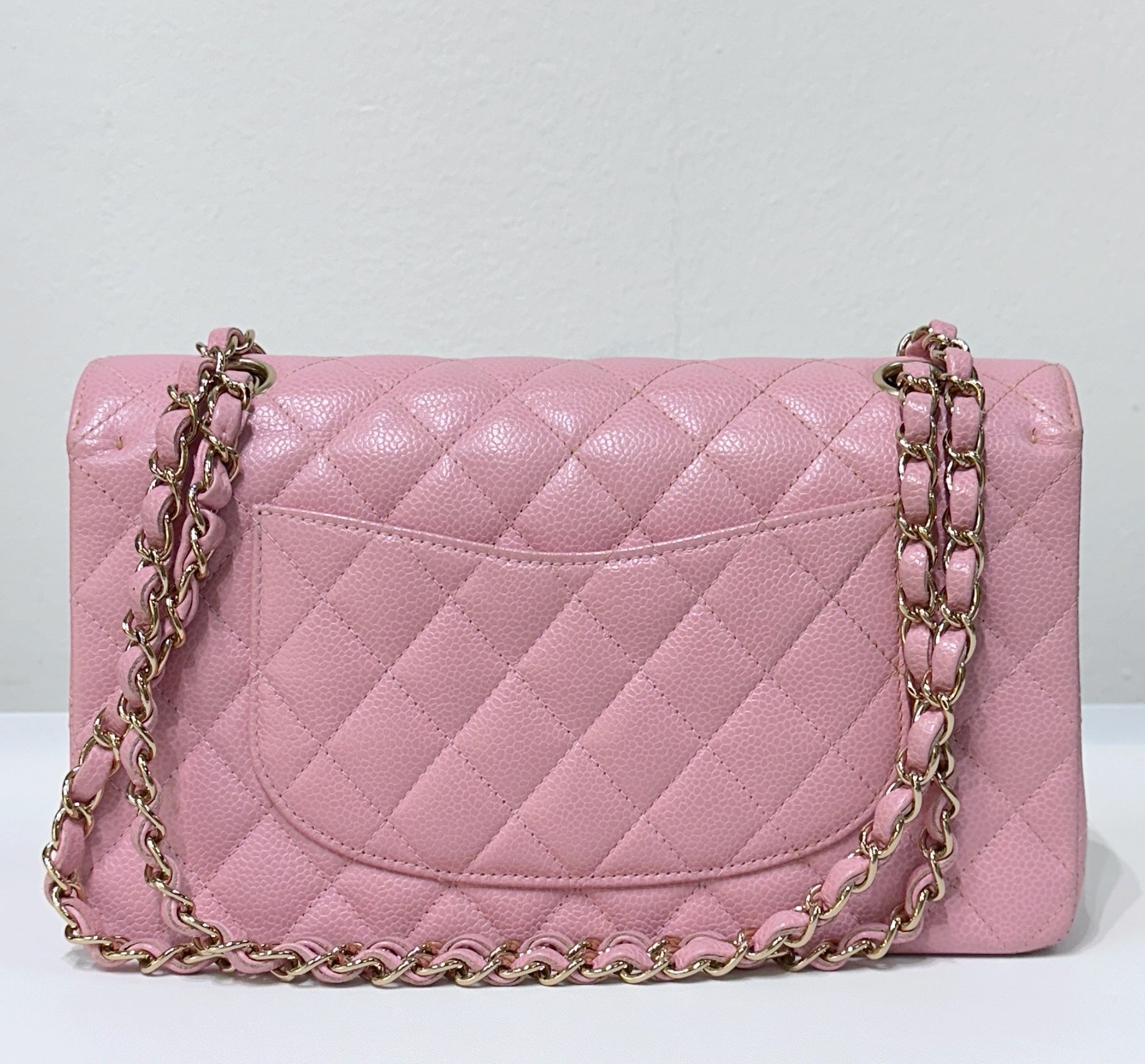 CHNL Medium Vintage Sakura Pink Caviar Classic Double Flap Bag 24K GHW