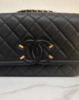 CHNL Caviar Quilted Small CC Filigree Flap Black