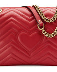 (WMNS) GCCI GG Marmont Gold Logo Distress Leather Chain Shoulder Messenger Bag Red Classic -DTDIT-