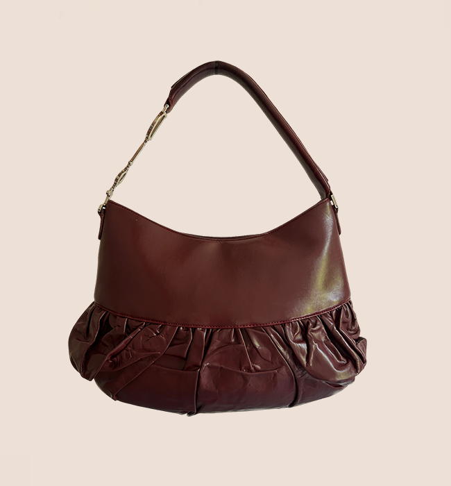 CHRISTIAN DOR BURGUNDY LEATHER CORSET BAG