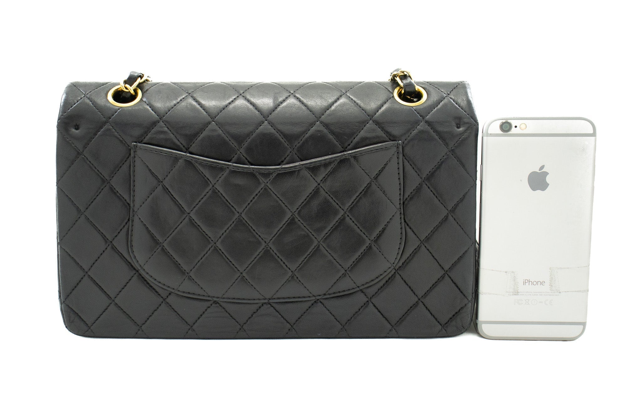CHNL 2.55 Double Flap Medium Chain Shoulder Bag Black Lambskin j94