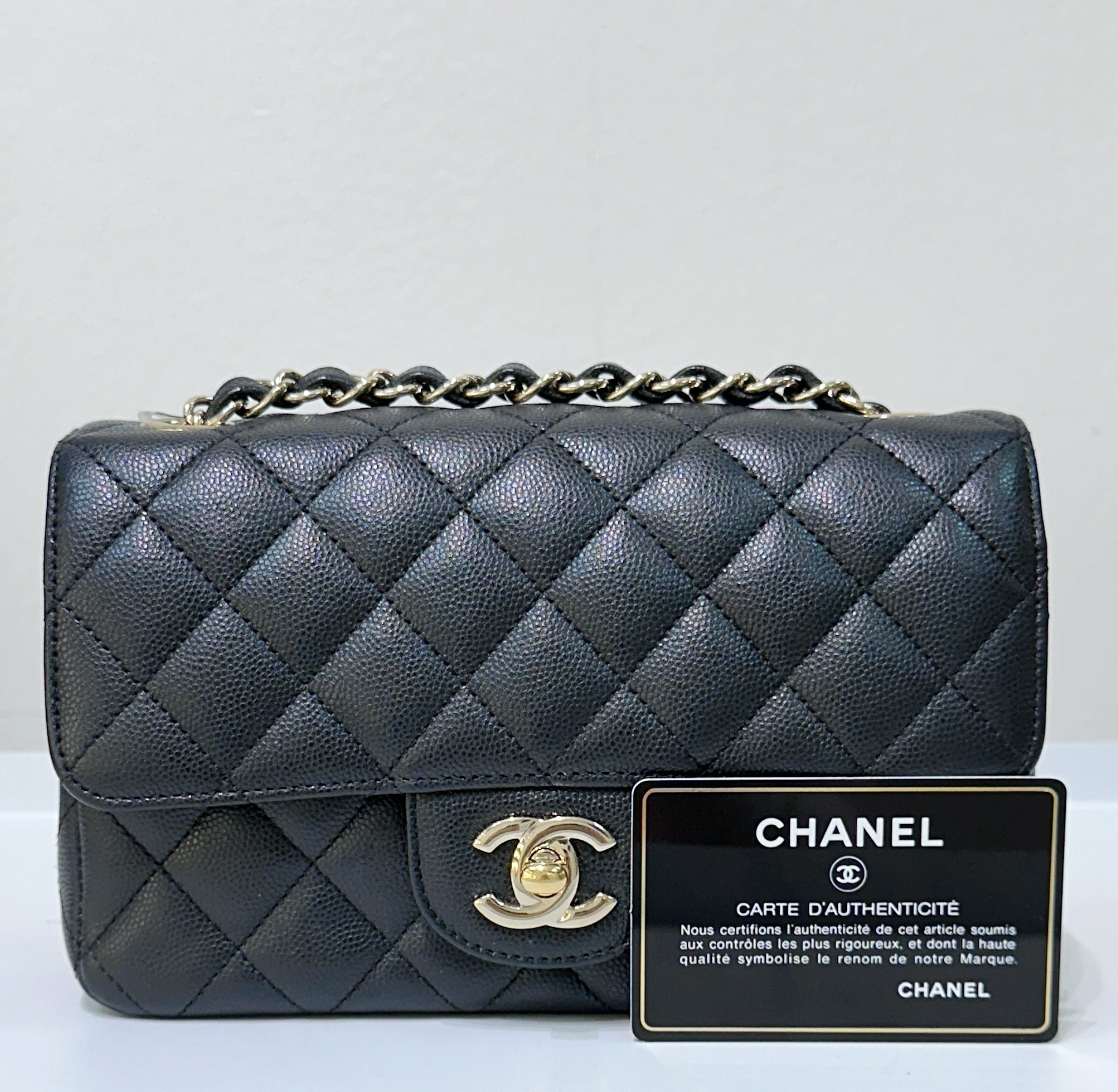 CHNL Mini Rectangular Classic Flap Black Bag GHW 17B