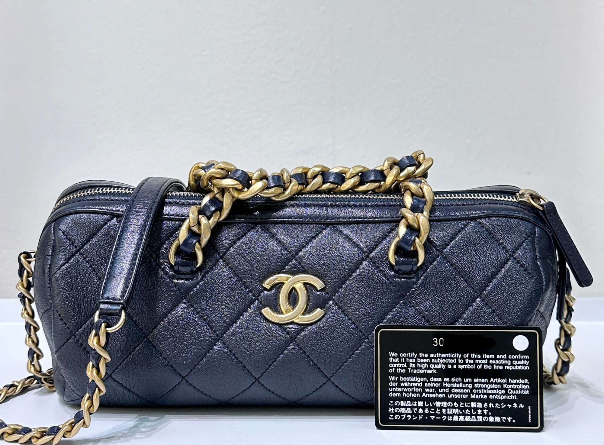 CHNL Bowling chain handbag Womens shoulder bag Navy Blue GHW