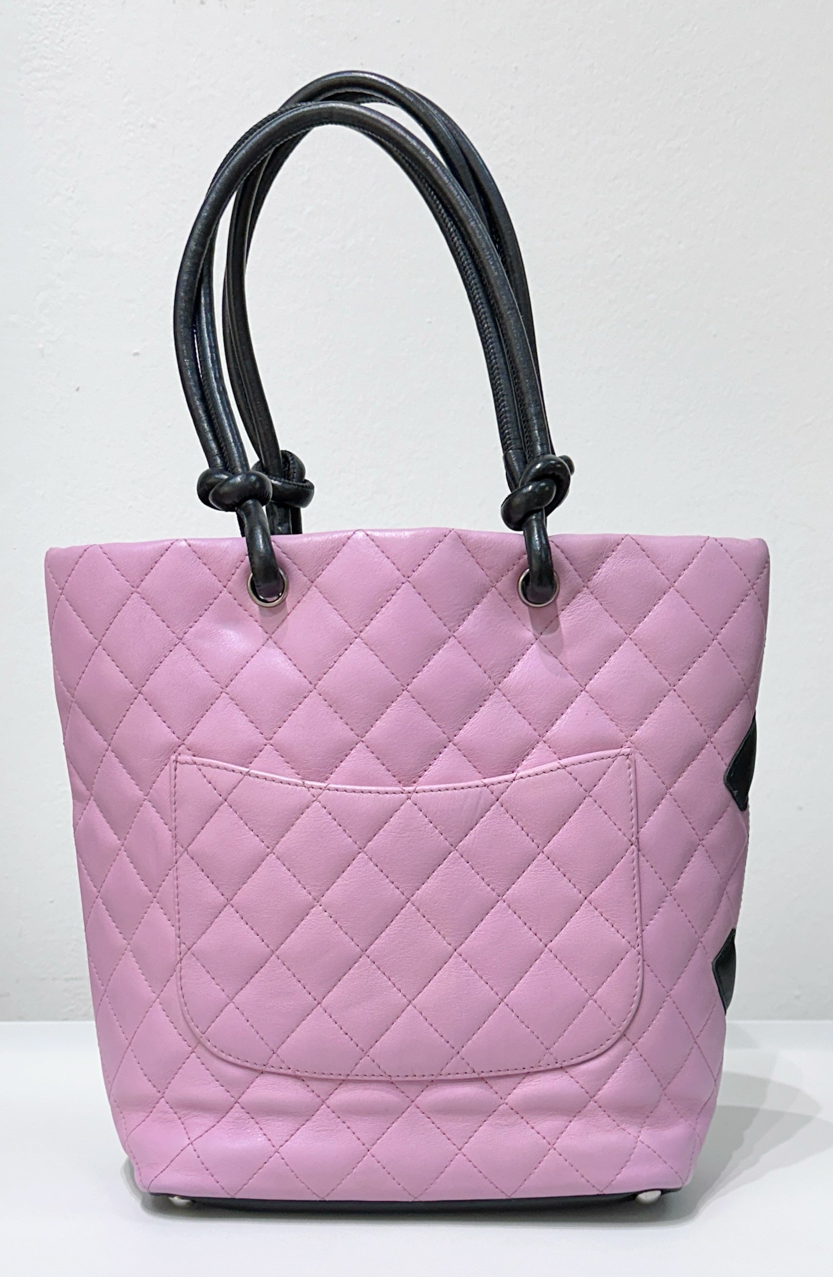 CHNL Medium Calfskin Quilted Cambon Tote Pink Black