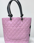 CHNL Medium Calfskin Quilted Cambon Tote Pink Black