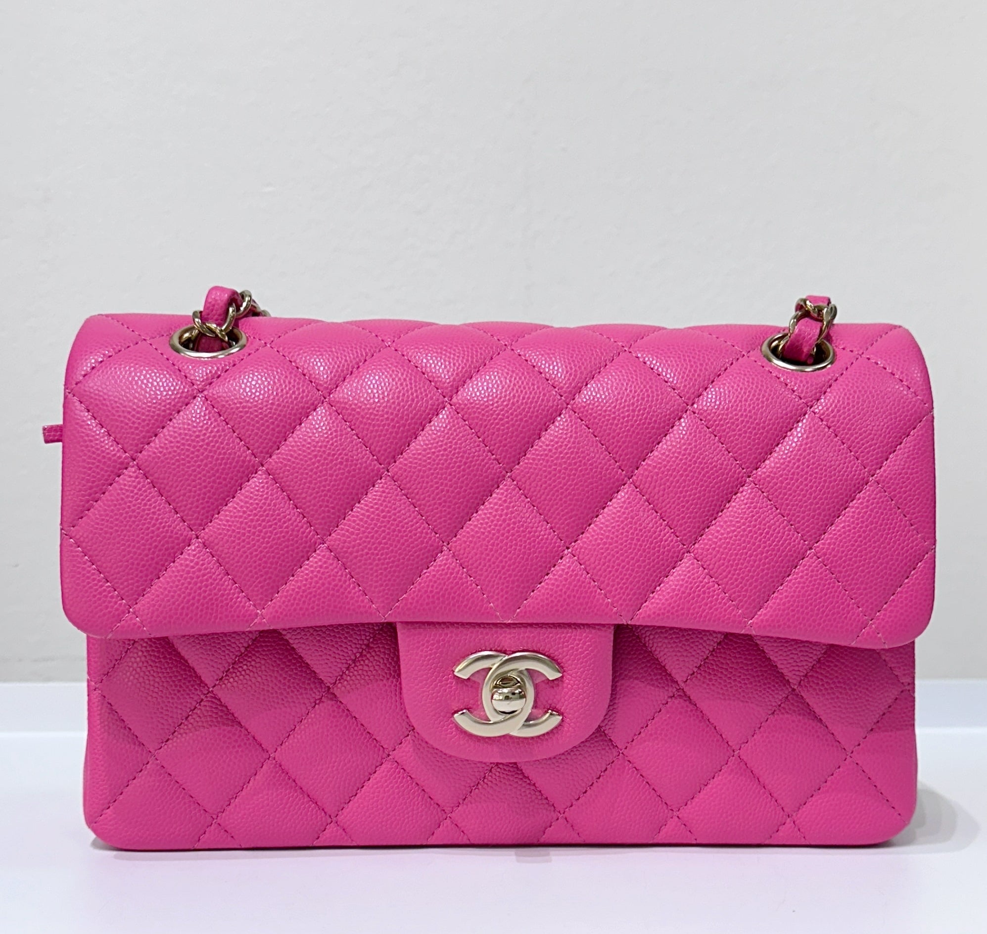 CHNL Classic Quilted Small Double Flap 22K Hot Pink