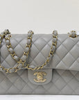 CHNL Small Caviar Quilted Double Flap Grey LGHW