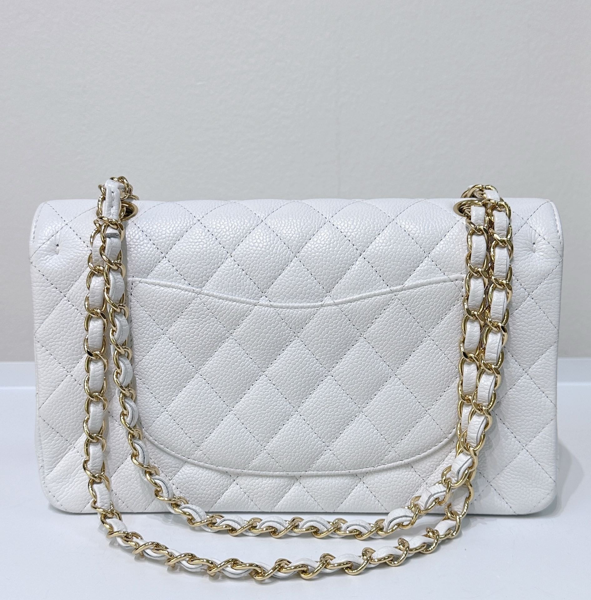 CHNL White Caviar Medium Classic 2.55 Double Flap Bag