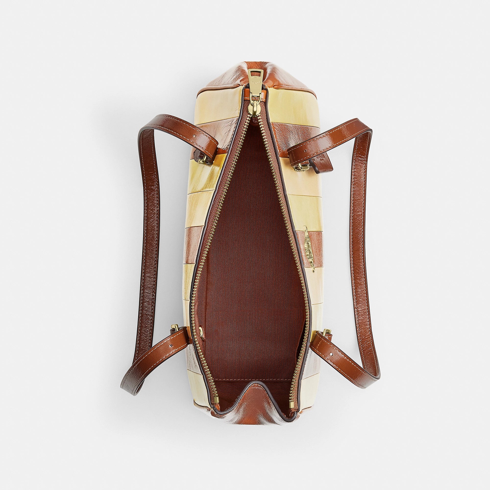 Asher Shoulder Bag With Striped Patchwork (Gold/Redwood Multi)
