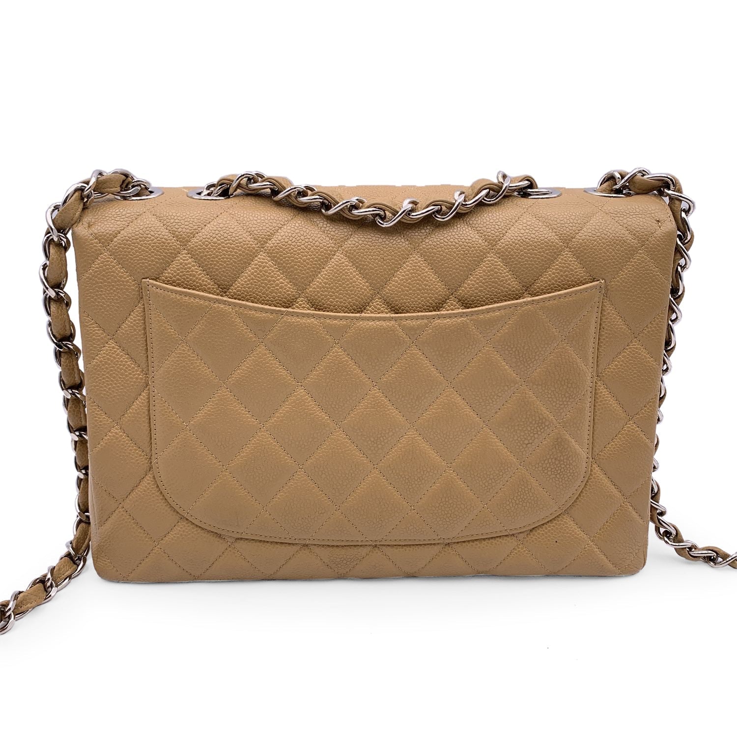 CHNL Vintage Beige Quilted Caviar Jumbo Timeless Classic Flap Bag