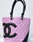 CHNL Medium Calfskin Quilted Cambon Tote Pink Black