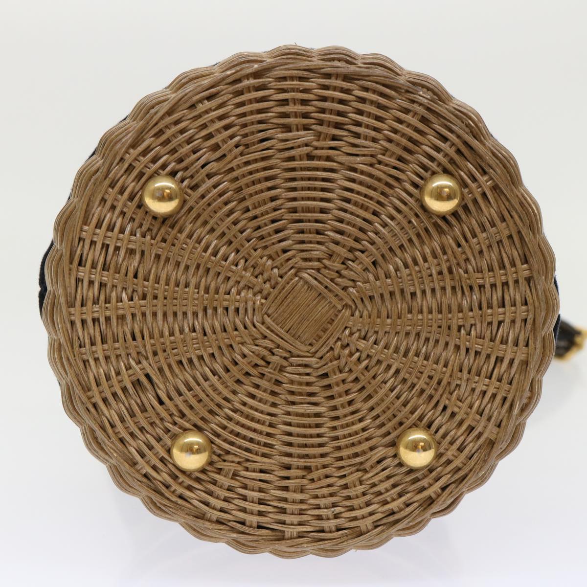 CHRISTIAN DOR Basket Bag Trotter Canvas Shoulder Bag Rattan Blue Auth A