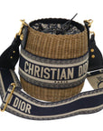 CHRISTIAN DOR Christian Basket Bag Trotter Canvas Shoulder Bag Rattan Blue Auth a