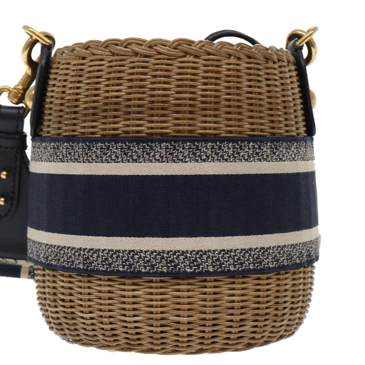CHRISTIAN DOR Basket Bag Trotter Canvas Shoulder Bag Rattan Blue Auth A