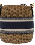 CHRISTIAN DOR Basket Bag Trotter Canvas Shoulder Bag Rattan Blue Auth A