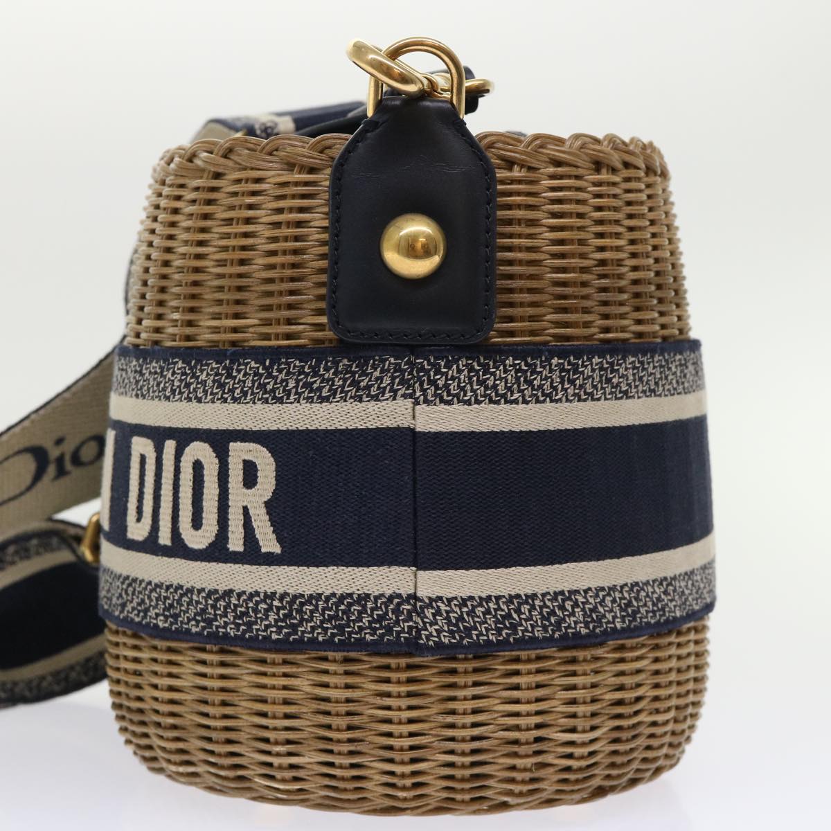 CHRISTIAN DOR Basket Bag Trotter Canvas Shoulder Bag Rattan Blue Auth A