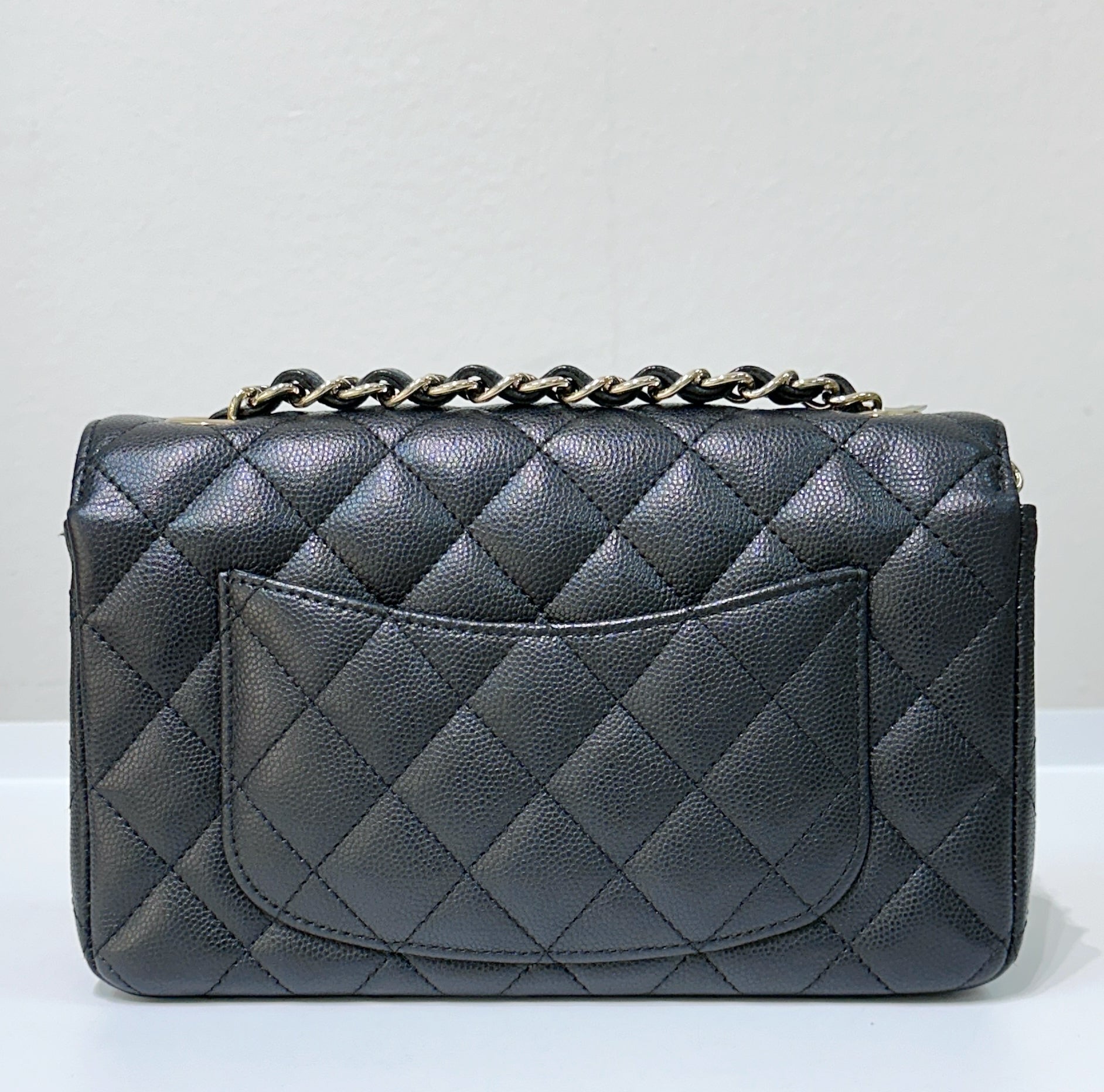 CHNL Mini Rectangular Classic Flap Black Bag GHW 17B