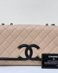 CHNL Caviar Quilted Medium CC Filigree Flap Beige Black