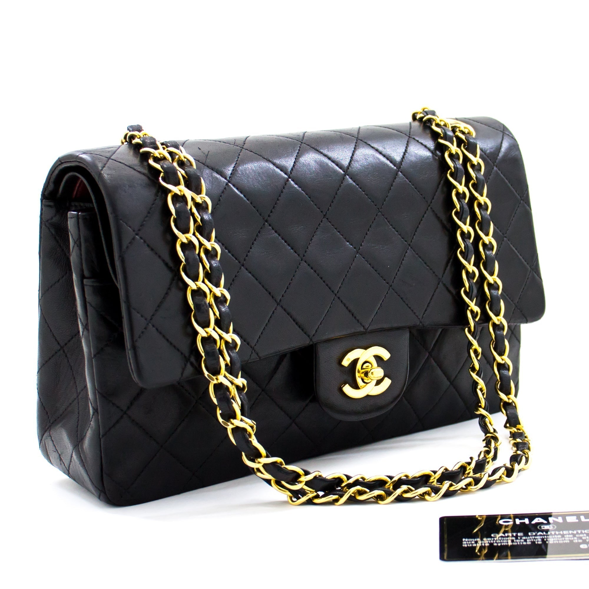 CHNL 2.55 Double Flap Medium Chain Shoulder Bag Black Lambskin h12