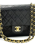 CHNL 2.55 Double Flap Medium Chain Shoulder Bag Black Lambskin h12