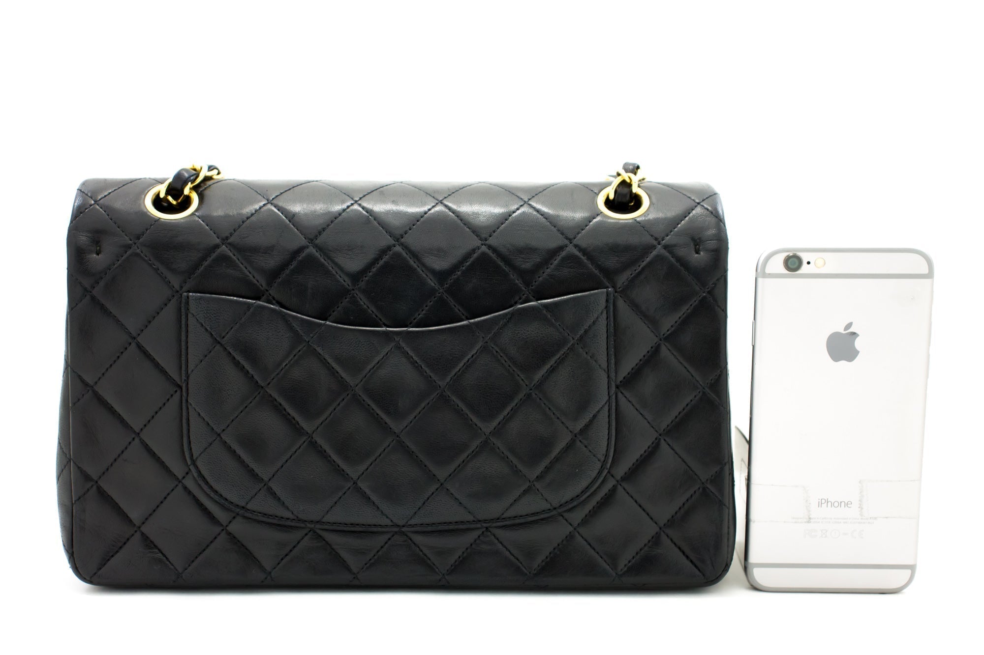 CHNL 2.55 Double Flap Medium Chain Shoulder Bag Black Lambskin h12