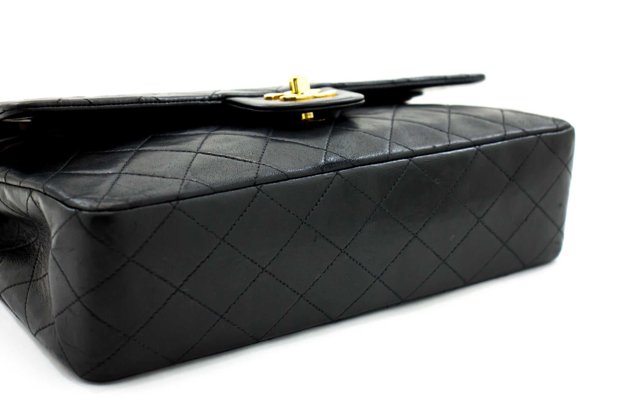 CHNL 2.55 Double Flap Medium Chain Shoulder Bag Black Lambskin h12