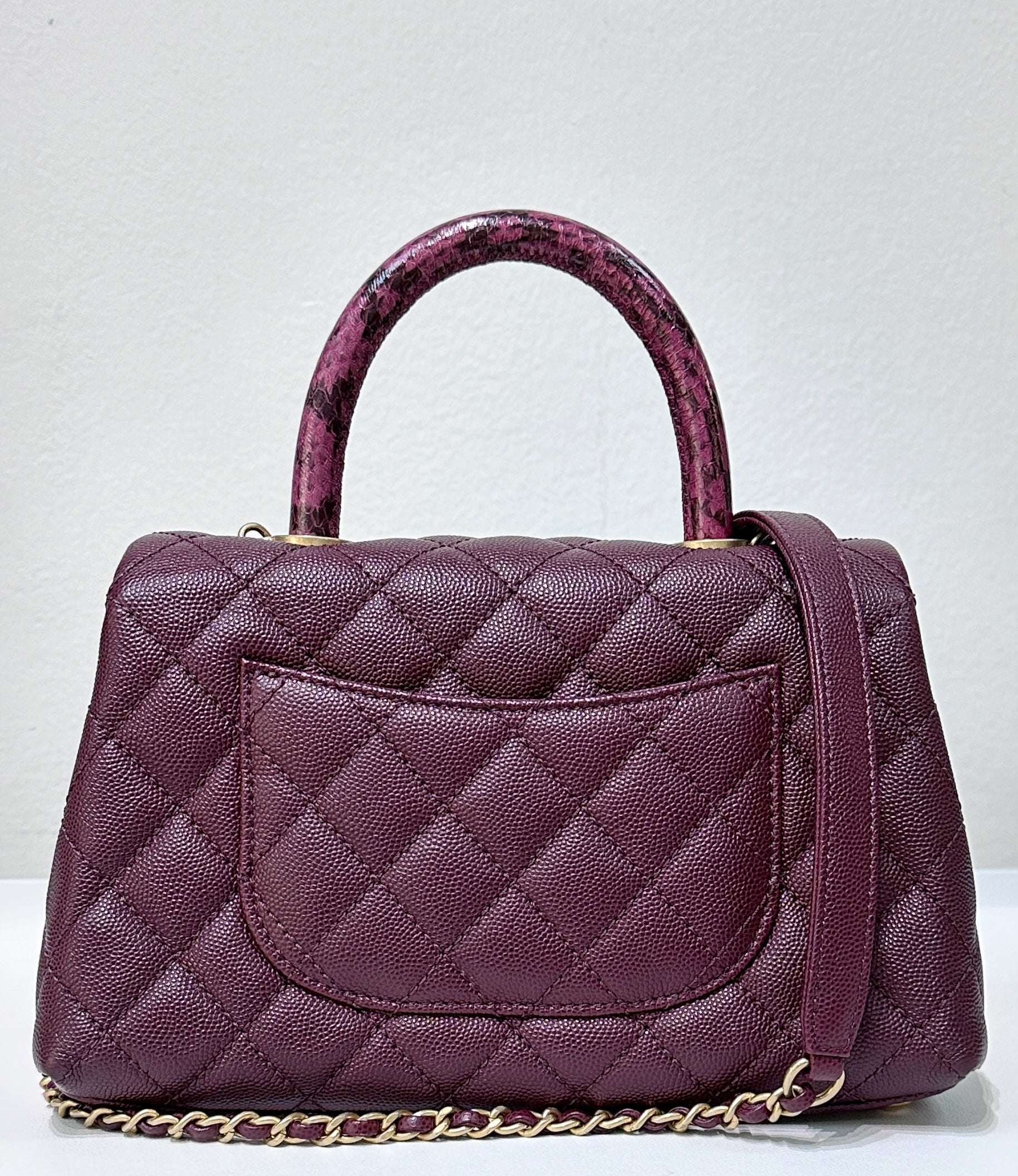 CHNL Small Coco Handle Elaphe Leather Handle Burgundy