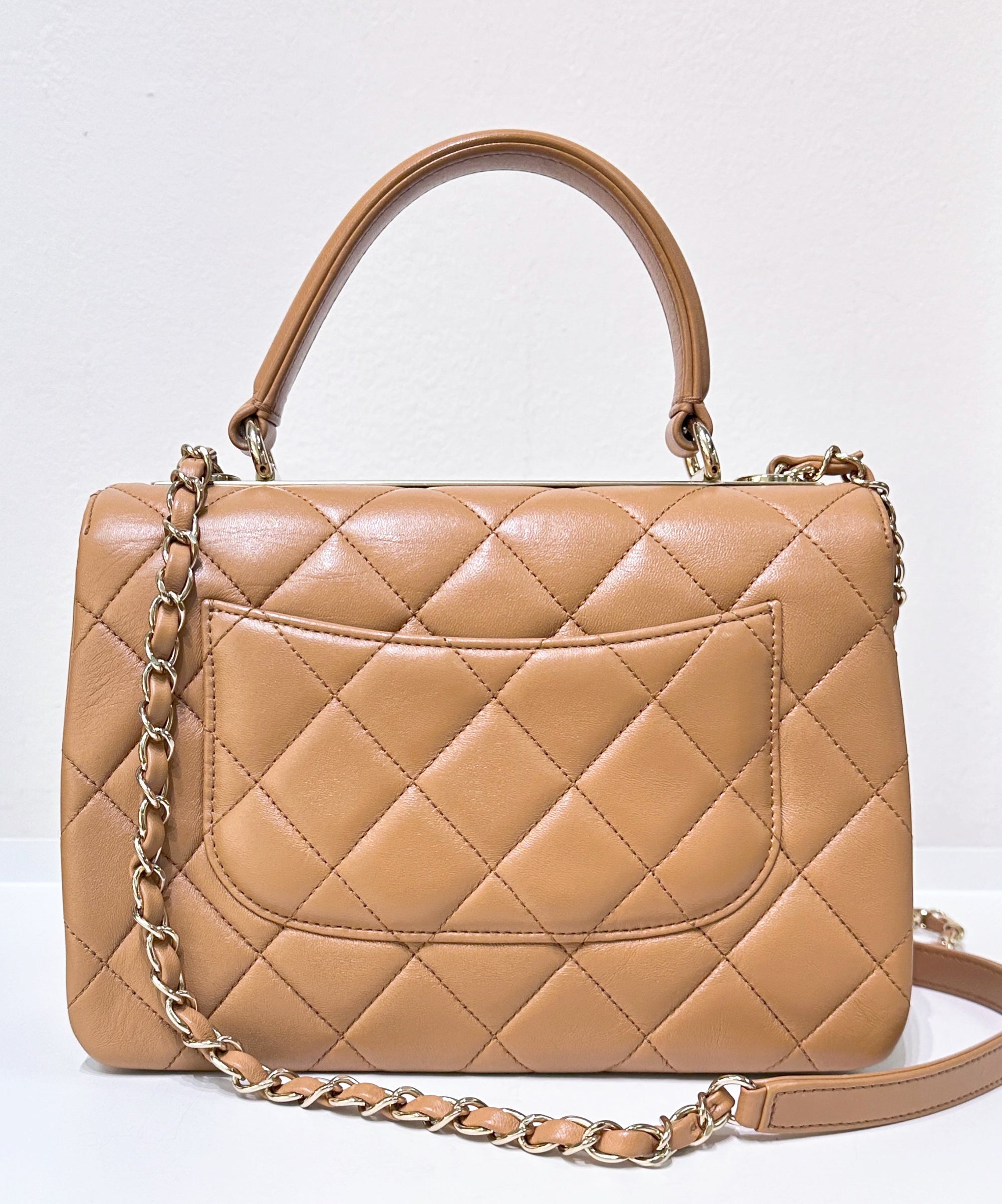 CHNL Lambskin Quilted Small Trendy CC Flap Dual Handle Bag Camel 19K