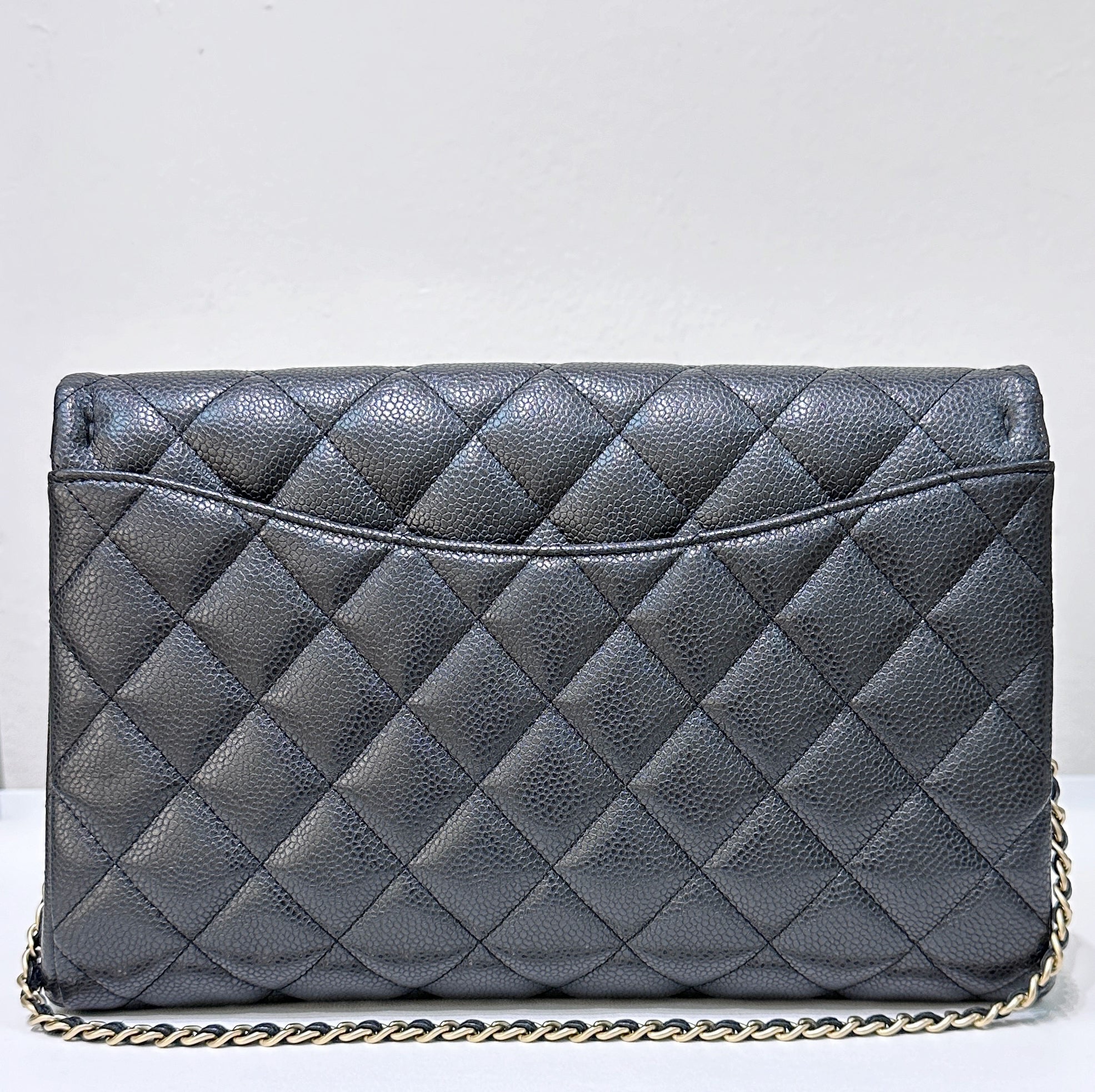 CHNL Caviar Quilted Clutch With Chain Flap Black GHW