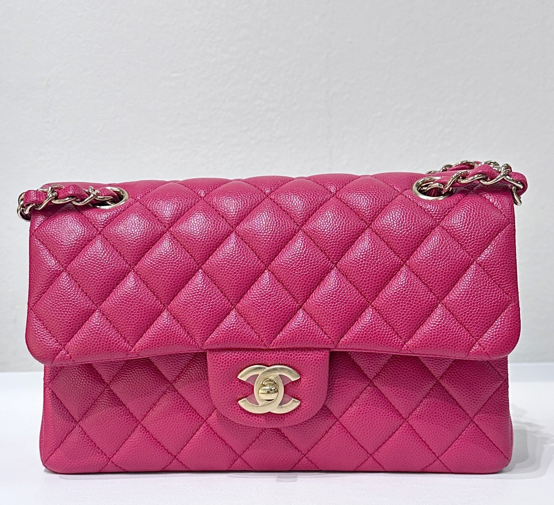 CHNL Small Classic Double Flap Caviar Quilted Red GHW ￼