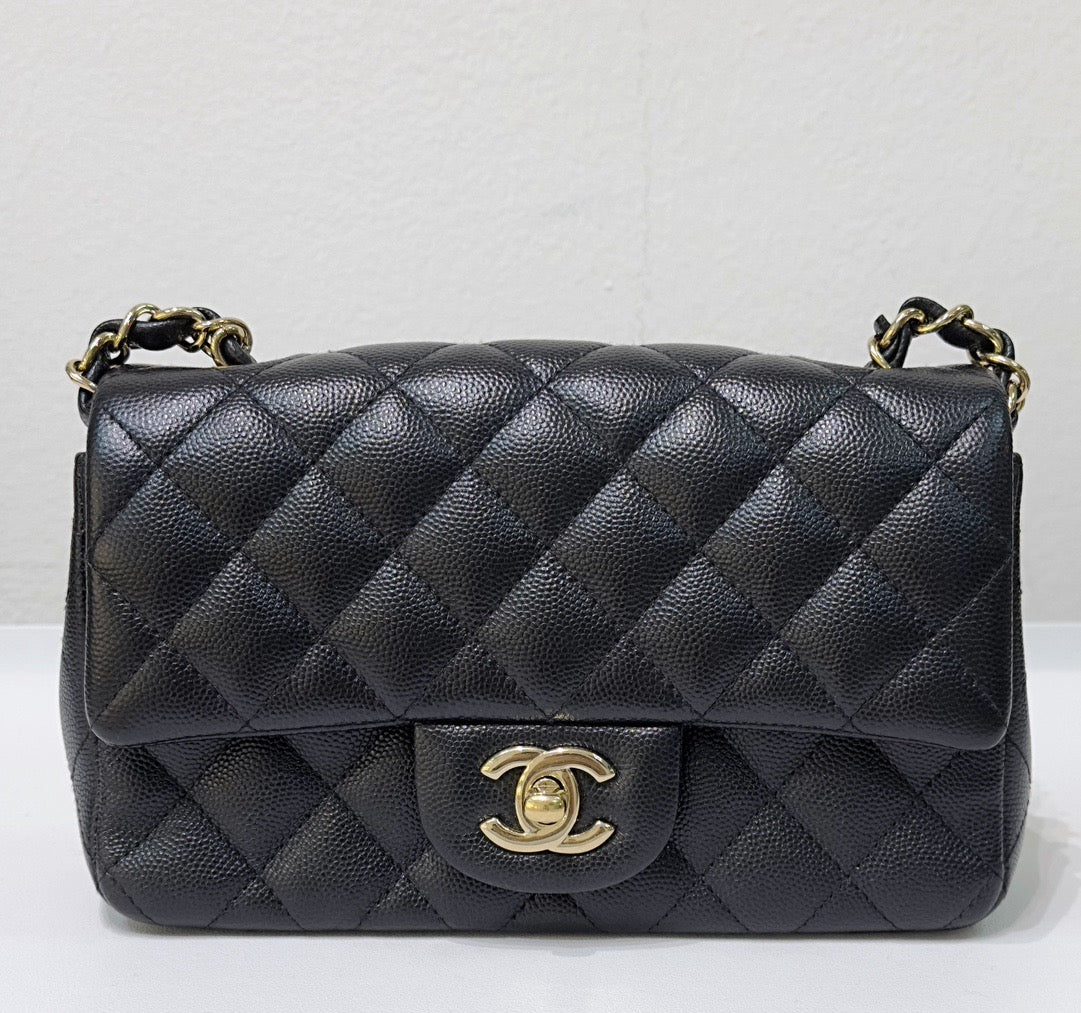 CHNL Mini Rectangular Classic Flap Black Bag 17B GHW