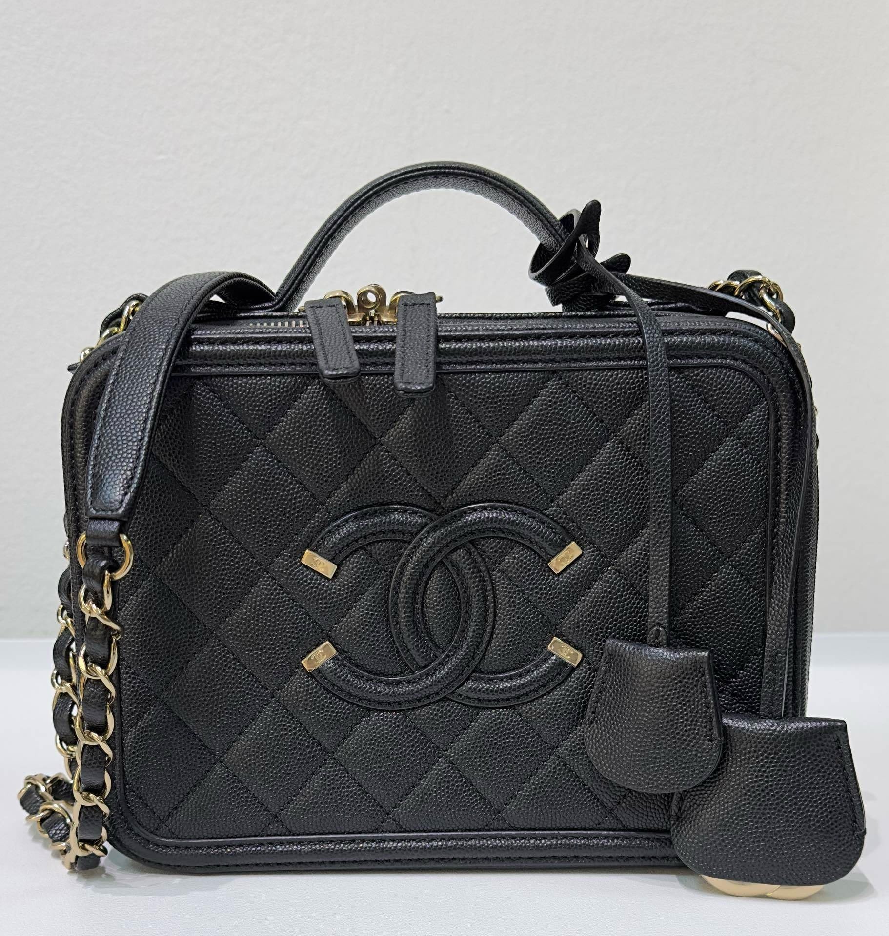 CHNL Medium Filigree Vanity Case Quilted Caviar Black GHW