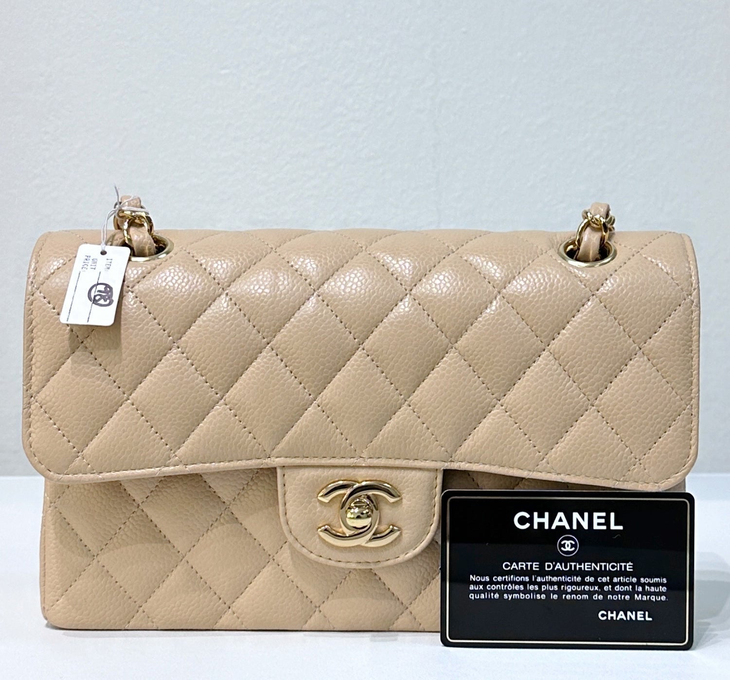 CHNL Classic Small Beige Caviar GHW