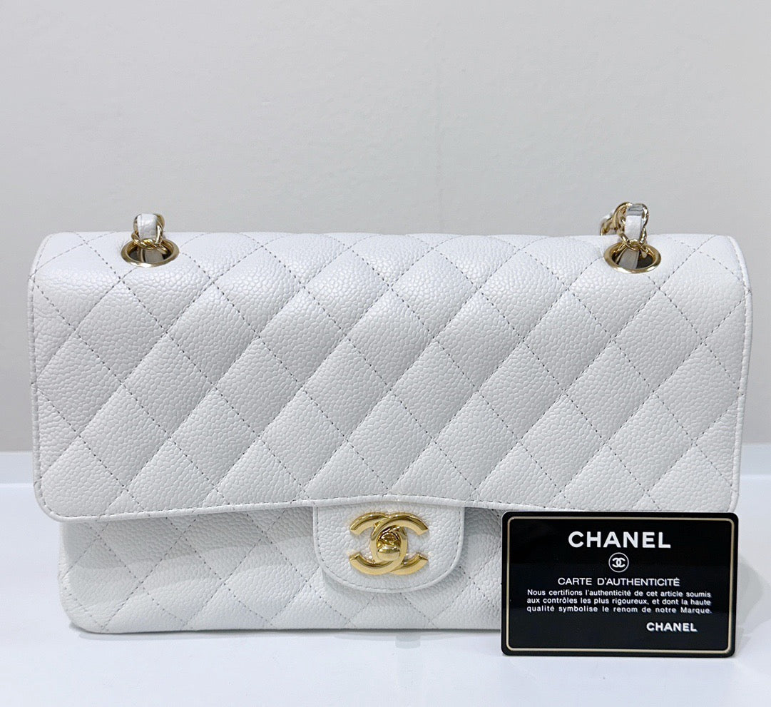 CHNL White Caviar Medium Classic 2.55 Double Flap Bag
