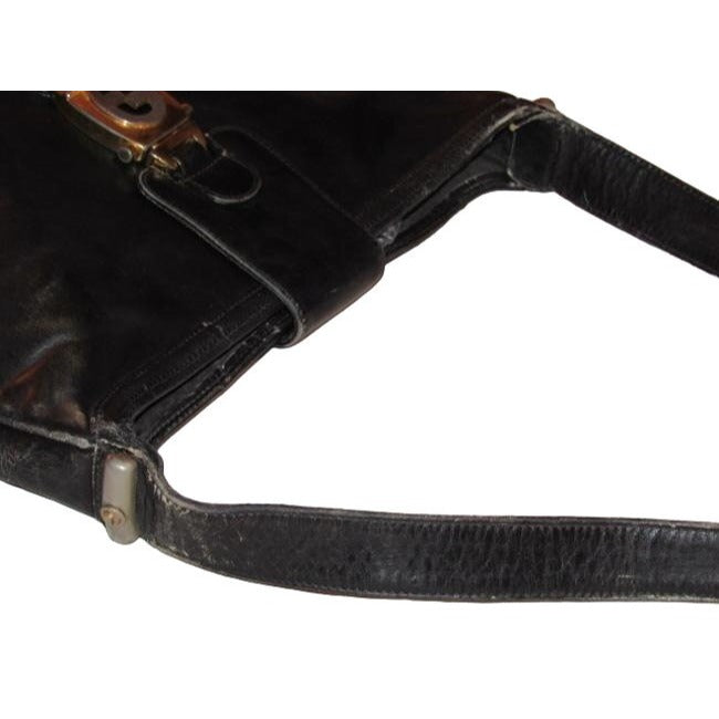s GCCI Vintage Bluish Black Leather Jackie Hobo Bag