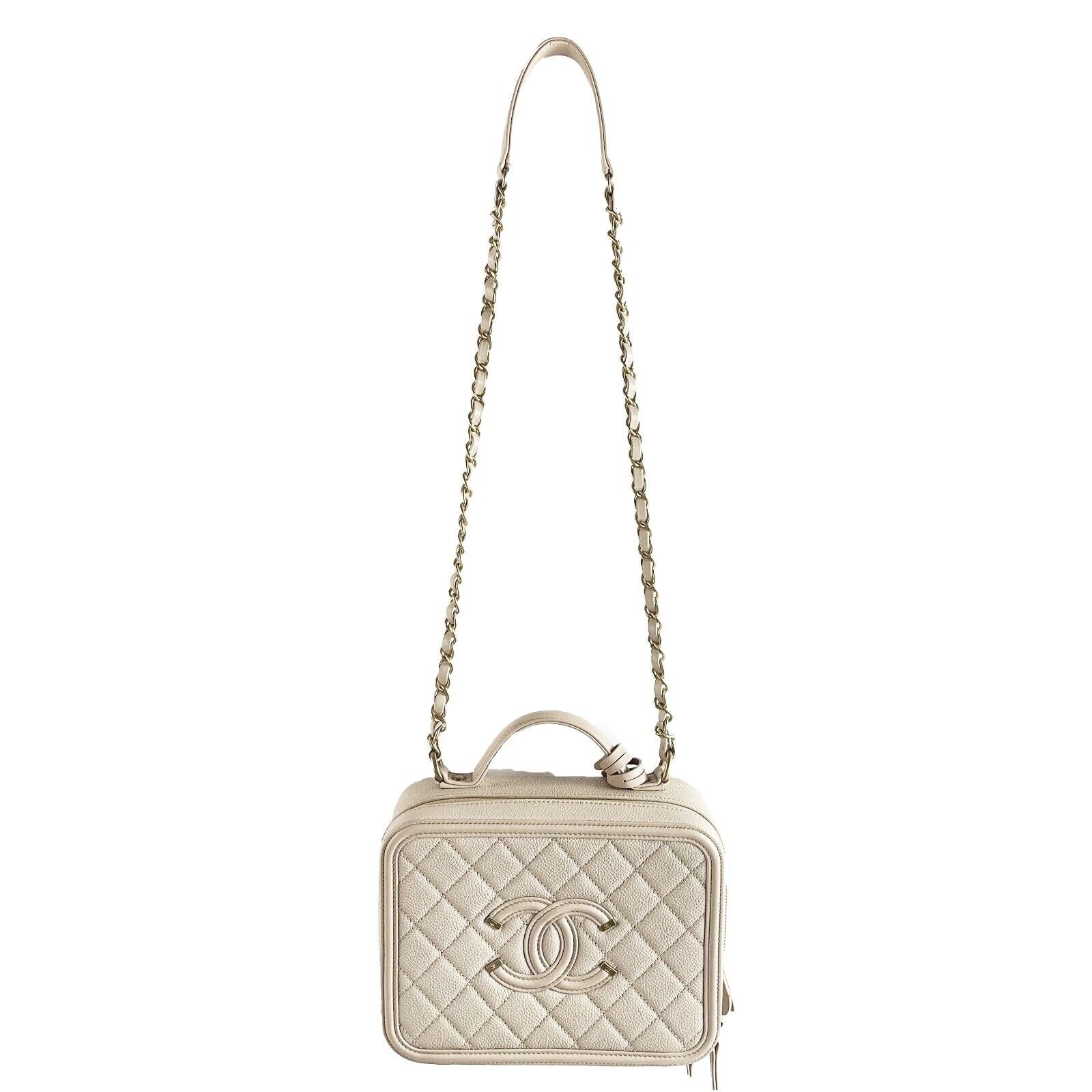 CHNL Excellent CC Filigree Vanity Case Medium Pink Beige Crossbody Handbag