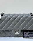 CHNL Caviar Quilted Medium Double Flap Grey