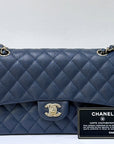 CHNL Caviar Quilted Medium Double Flap 18B Navy