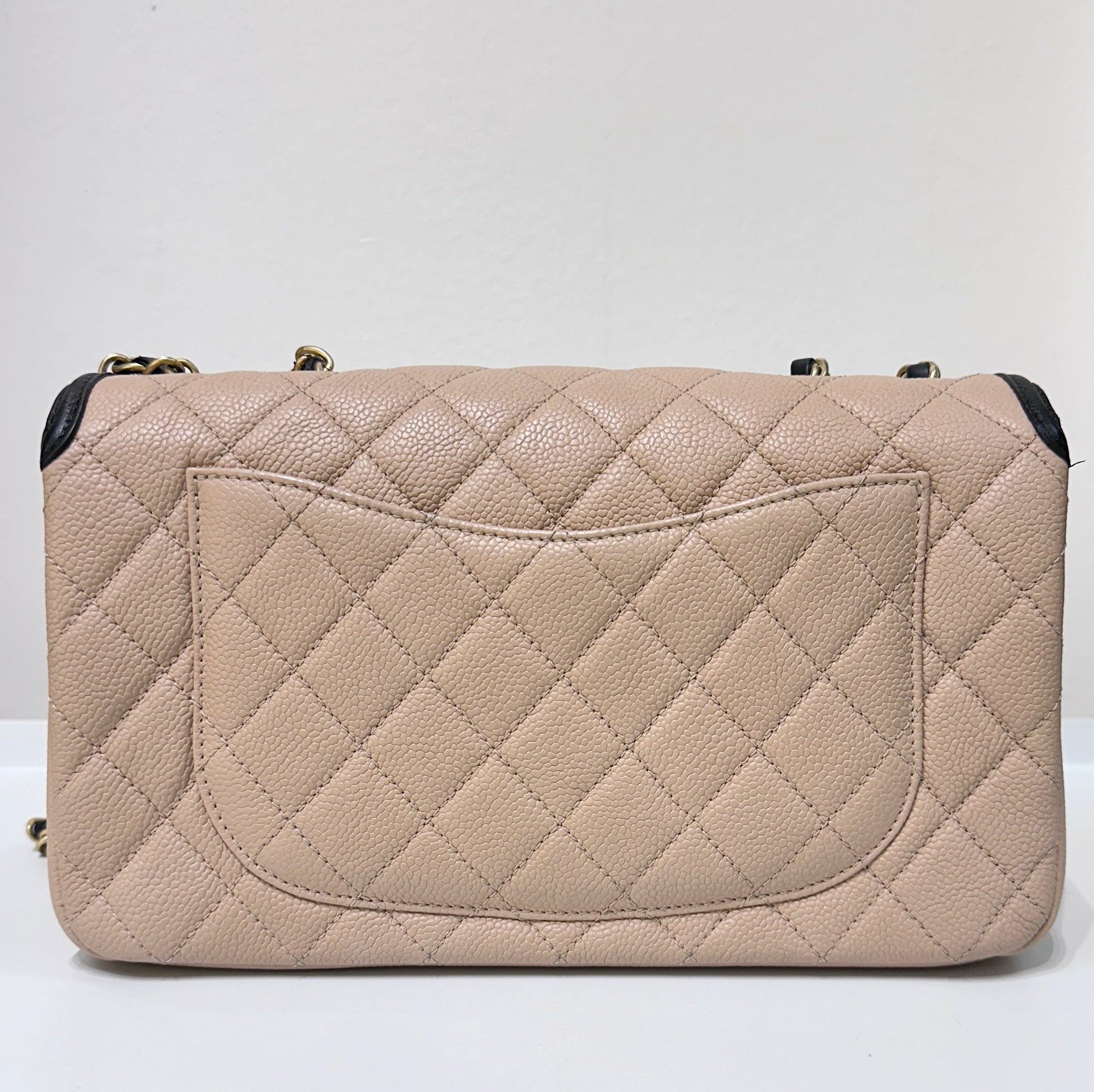 CHNL Caviar Quilted Medium CC Filigree Flap Beige Black