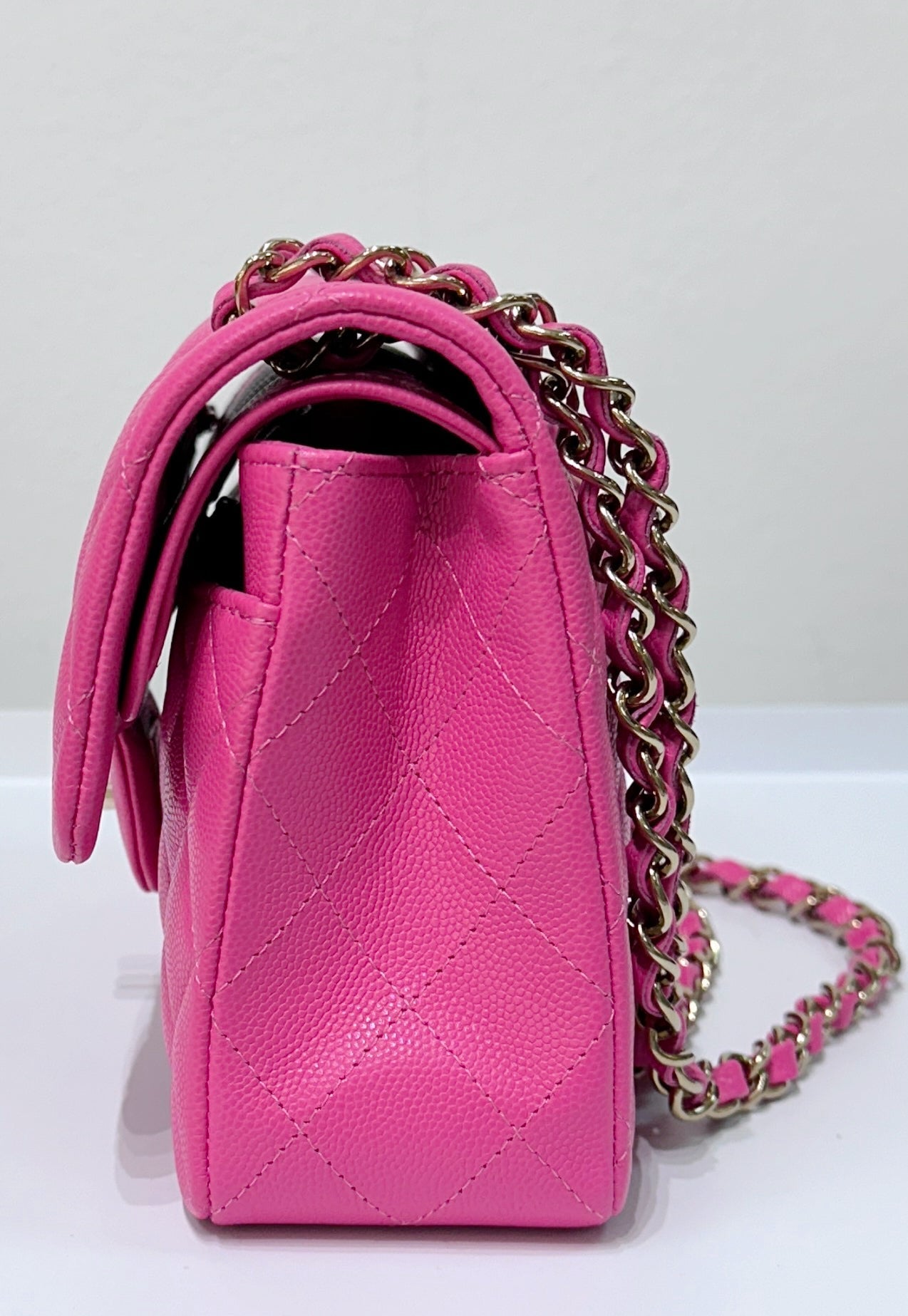 CHNL Classic Quilted Small Double Flap 22K Hot Pink