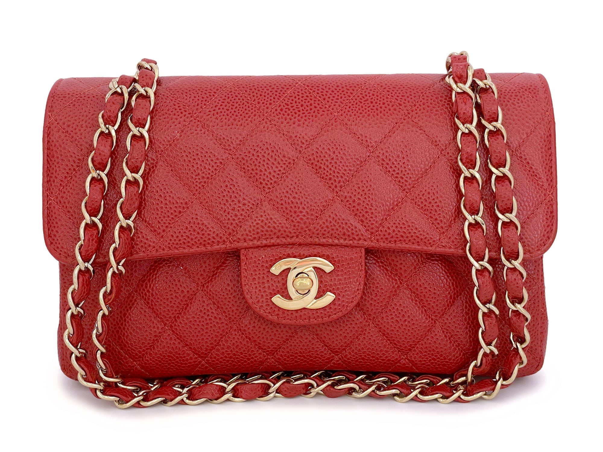 CHNL 2002 Vintage Red Caviar Small Classic Double Flap Bag 24k GHW